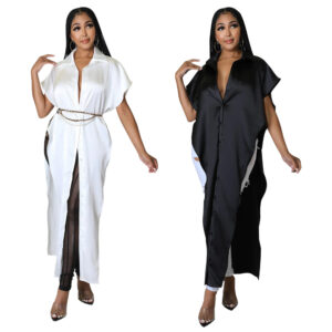 Women's Solid Color Sexy Shawl Blouse Button-Up Summer Shirt