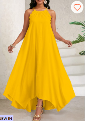 Women's Solid Color U Neck Pocket Swing Dress
