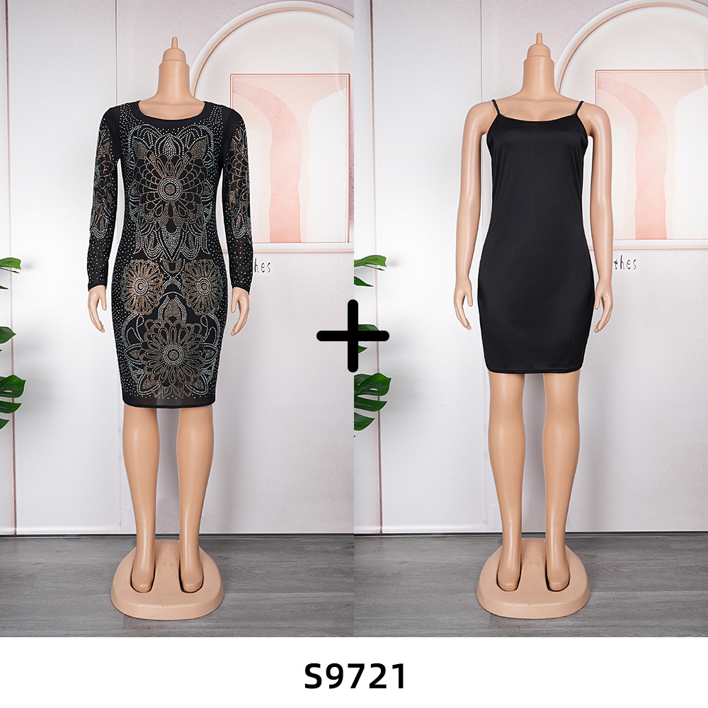Sexy Party Prom Women's Hot Diamond Two-piece Set With Suspender Dress - Image 3