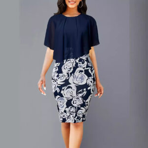 Women's Print Crew Neck Pleat Dress