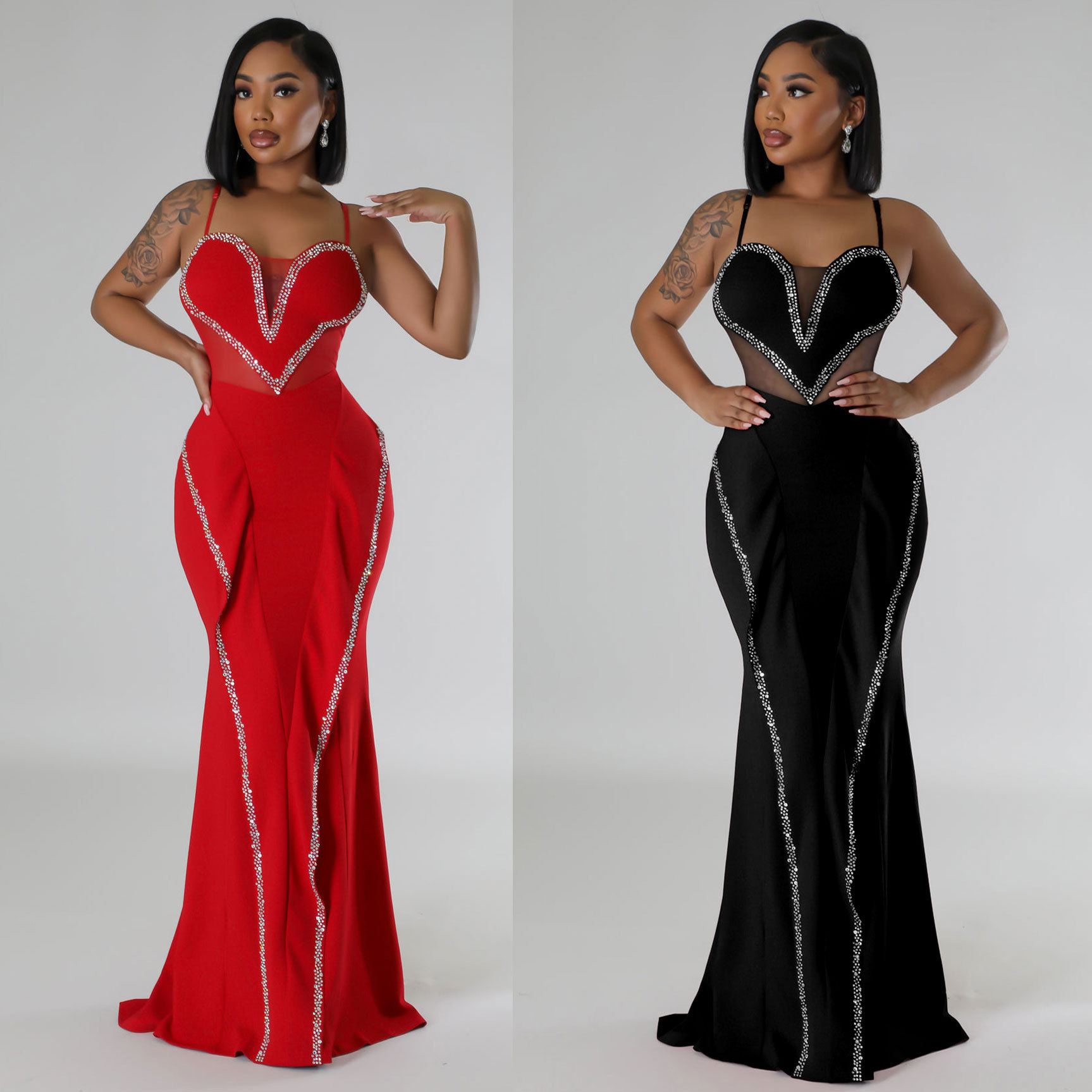 Women's Hot Diamond Mesh See-through Splicing Mesh Maxi Prom Dress