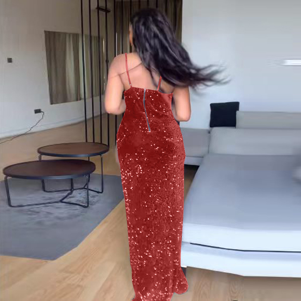 Women's Solid Color Sequins Mesh Sexy Cocktail Dress - Image 6