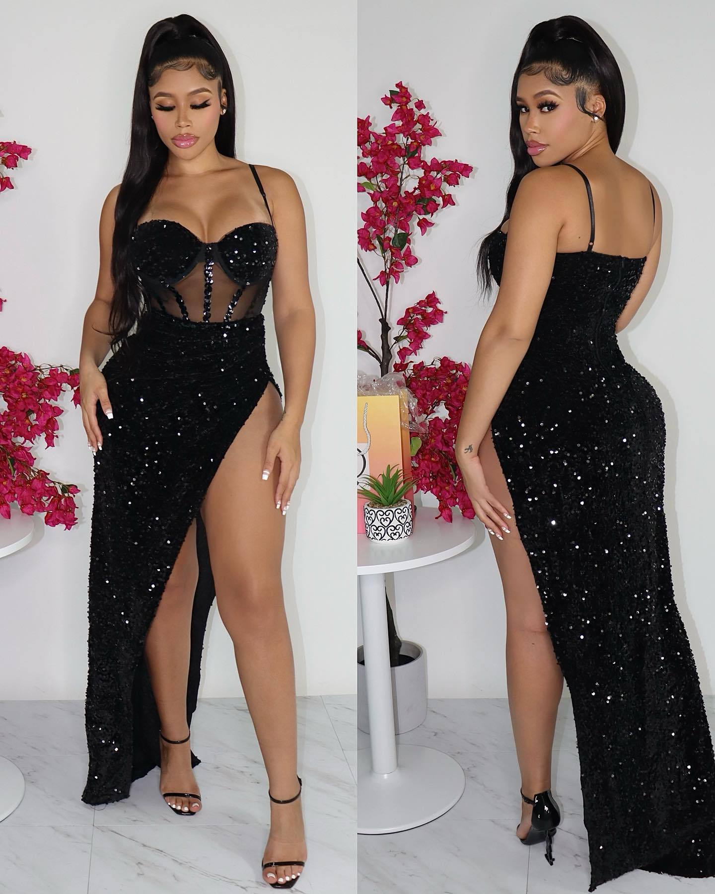 Women's Solid Color Sequins Mesh Sexy Cocktail Dress - Image 5