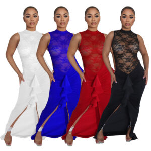 Women's Sexy See-through Lace Stitching Fishtail Dress