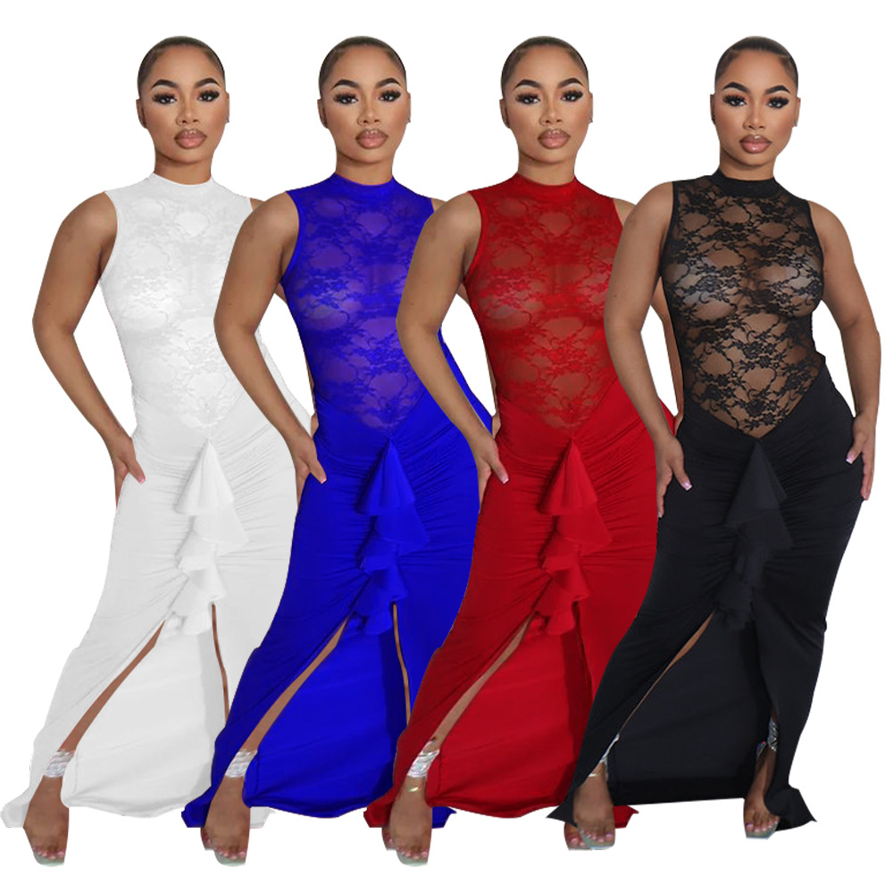 Women's Sexy See-through Lace Stitching Fishtail Dress