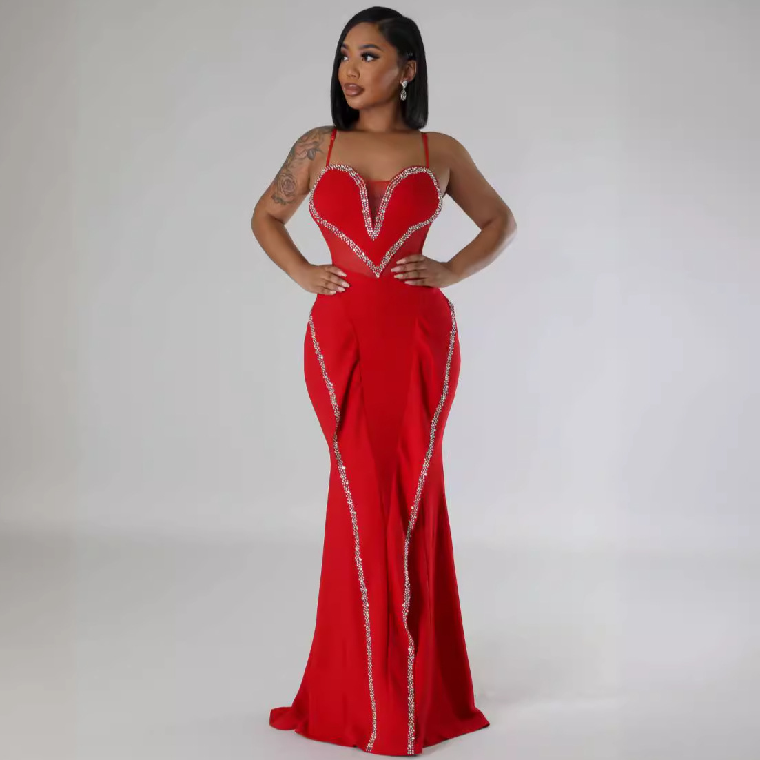 Women's Hot Diamond Mesh See-through Splicing Mesh Maxi Prom Dress - Image 2