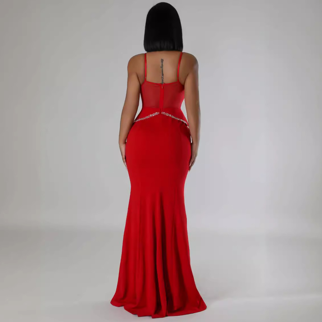Women's Hot Diamond Mesh See-through Splicing Mesh Maxi Prom Dress - Image 4