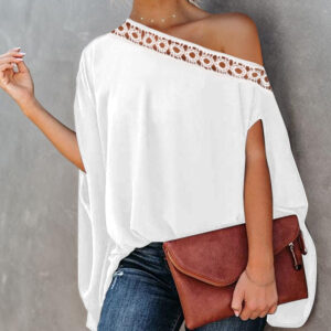 Cold Shoulder Loose Lace Edge Urban Chain Shirt