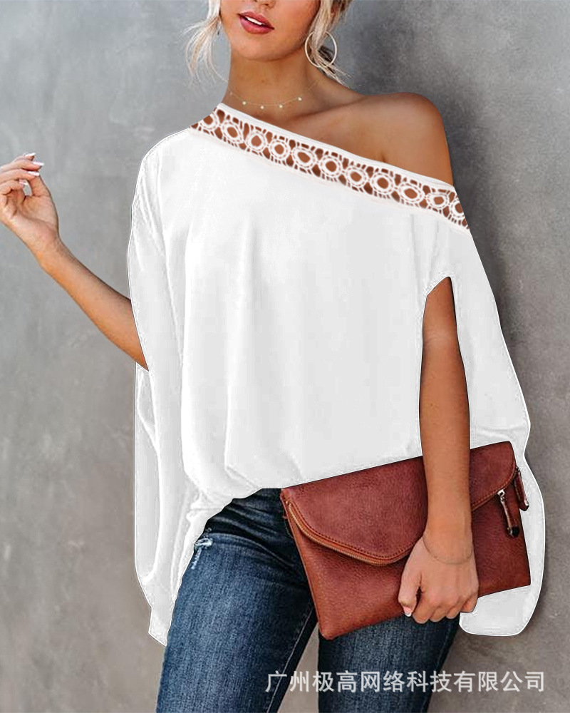 Cold Shoulder Loose Lace Edge Urban Chain Shirt