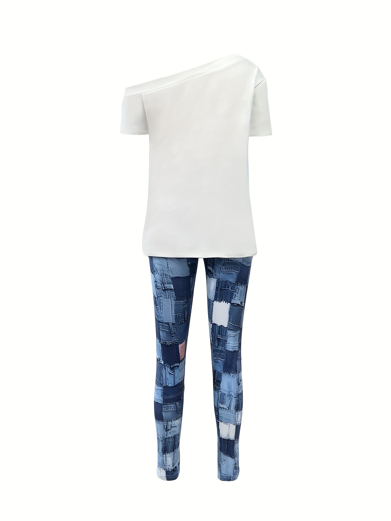 Women's Letter Printed Off-shoulder Short-sleeved Top And Pants Set - Image 3