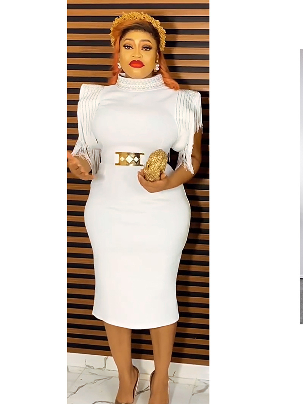 Women's Plus Size Short Sleeve Beads Tassel High Waist Sheath Party Dress - Image 4