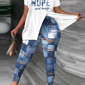 Women's Letter Printed Off-shoulder Short-sleeved Top And Pants Set