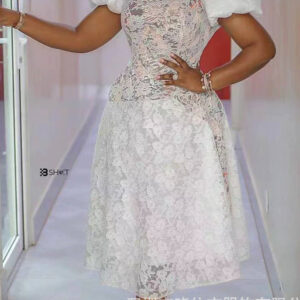 Women's Plus Size Lace Splice Short-sleeved White Wedding Guest Dress