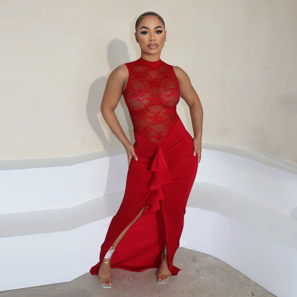 Women's Sexy See-through Lace Stitching Fishtail Dress - Image 3
