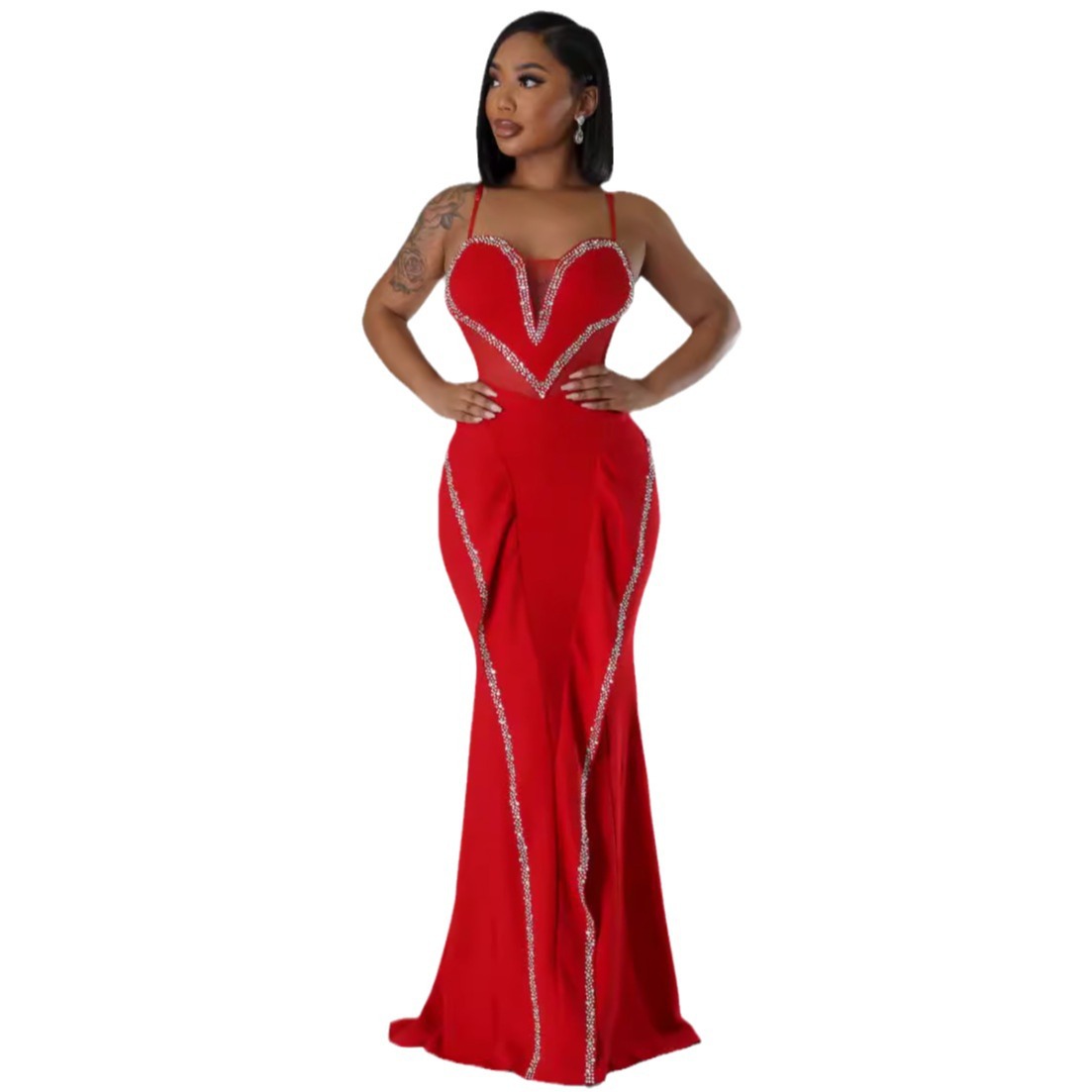 Women's Hot Diamond Mesh See-through Splicing Mesh Maxi Prom Dress - Image 5